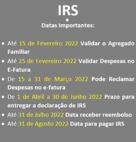 IRS: Hoje termina o prazo para validar o agregado familiar e todas as outras dat