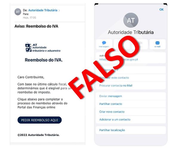 Autoridade Tributária e Aduaneira Alerta mensagens falsas