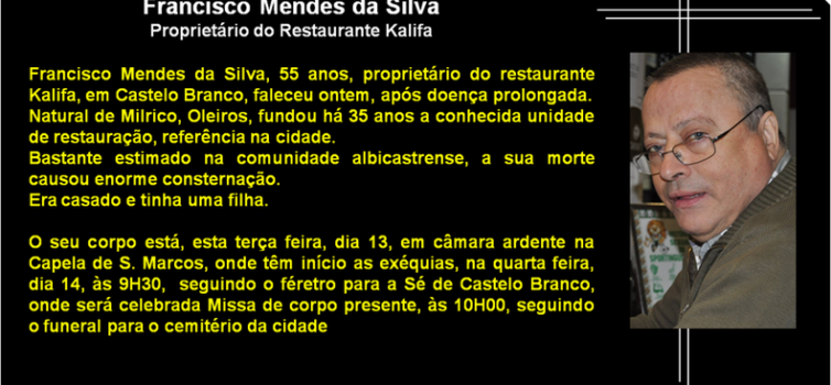 Exéquias quarta feira, dia 14 de outubro, às 9H30 em S.Marcos