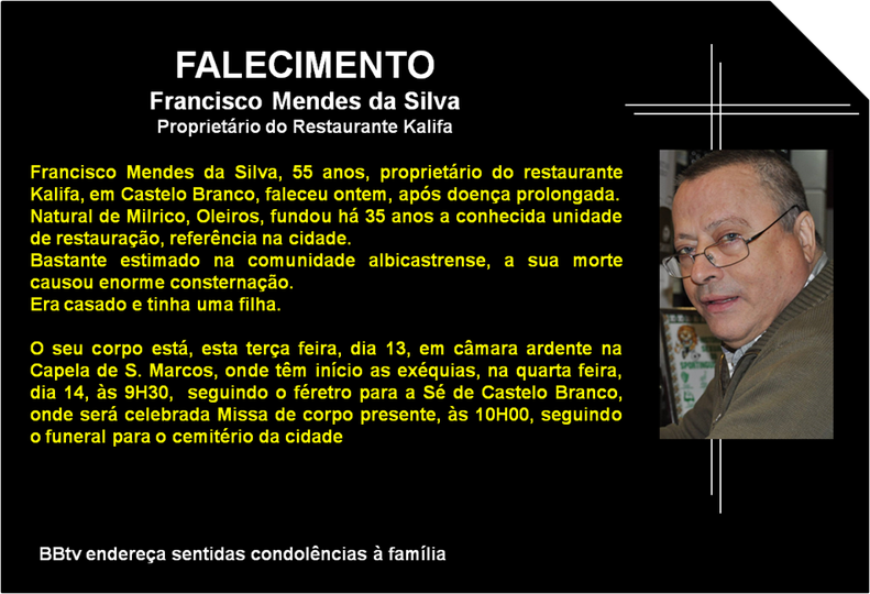 Exéquias quarta feira, dia 14 de outubro
