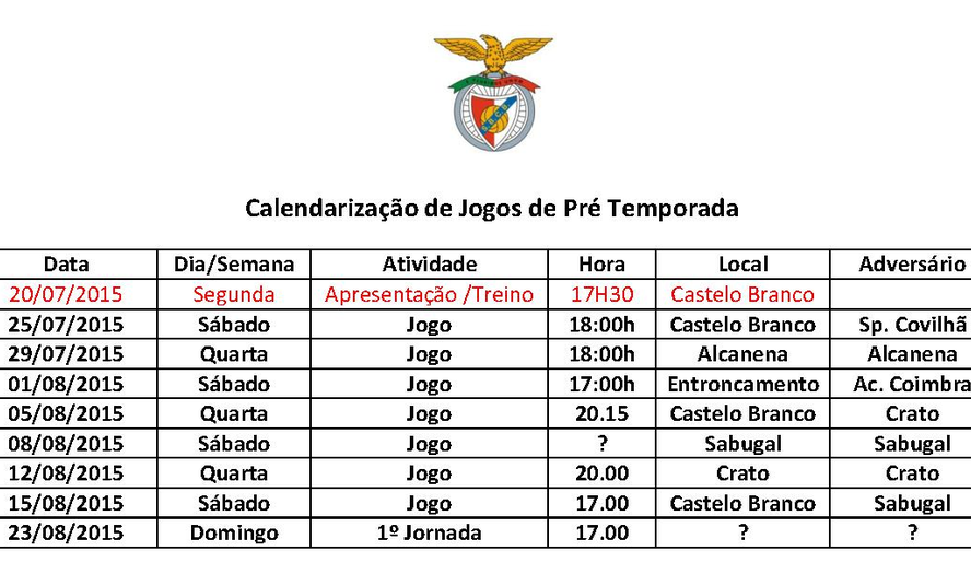 Jogos da pré-Temporada