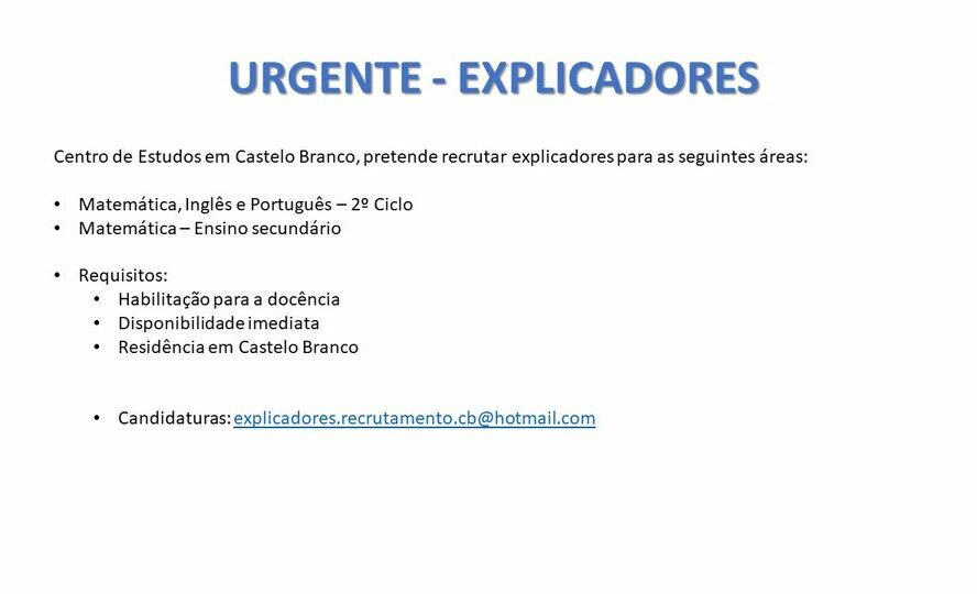 Recrutamento de explicadores || Castelo Branco