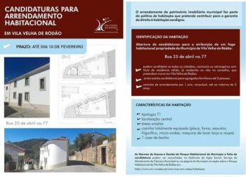 Candidaturas abertas para atribuição de imóvel em Vila Velha de Ródão