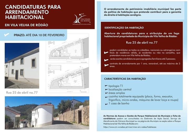 Candidaturas abertas para atribuição de imóvel em Vila Velha de Ródão