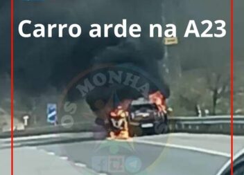 Automóvel consumido pelas chamas na A23