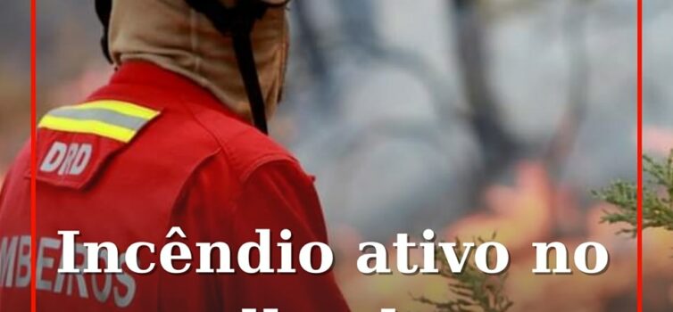 Um incêndio que lavra uma zona de mato em Lavacolhos, no concelho do Fundão, est