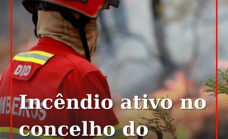 Um incêndio que lavra uma zona de mato em Lavacolhos, no concelho do Fundão