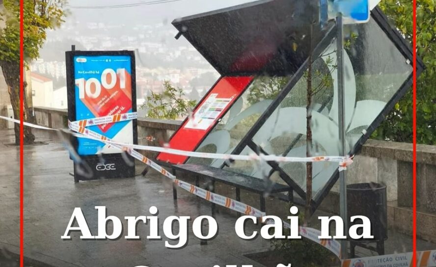 Um abrigo na paragem de autocarros na Garagem de S. João, na cidade da Covilhã,