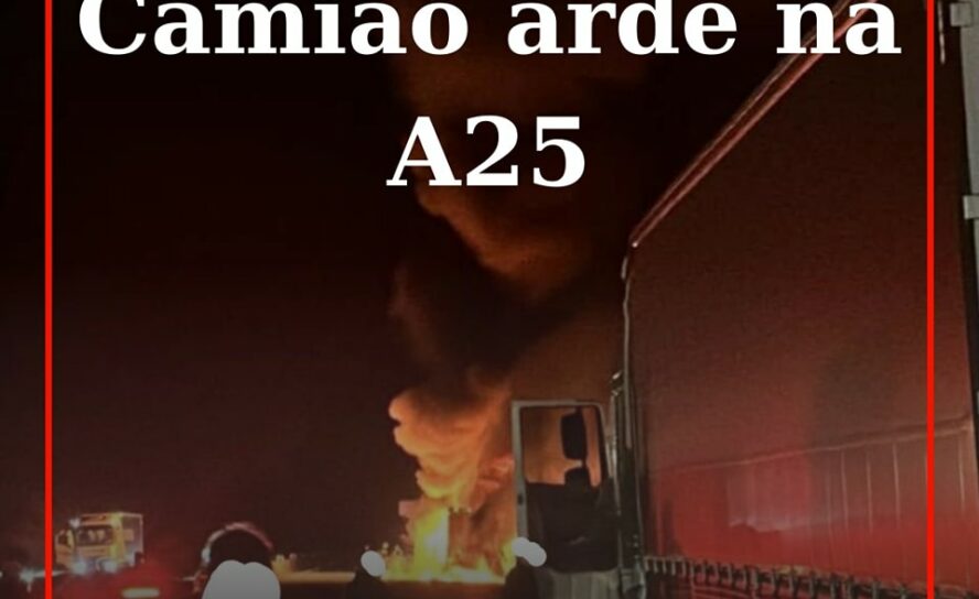 Camião consumido pelas chamas na A25