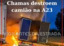Camião em chamas na A23 junto à área de serviço de Castelo Branco