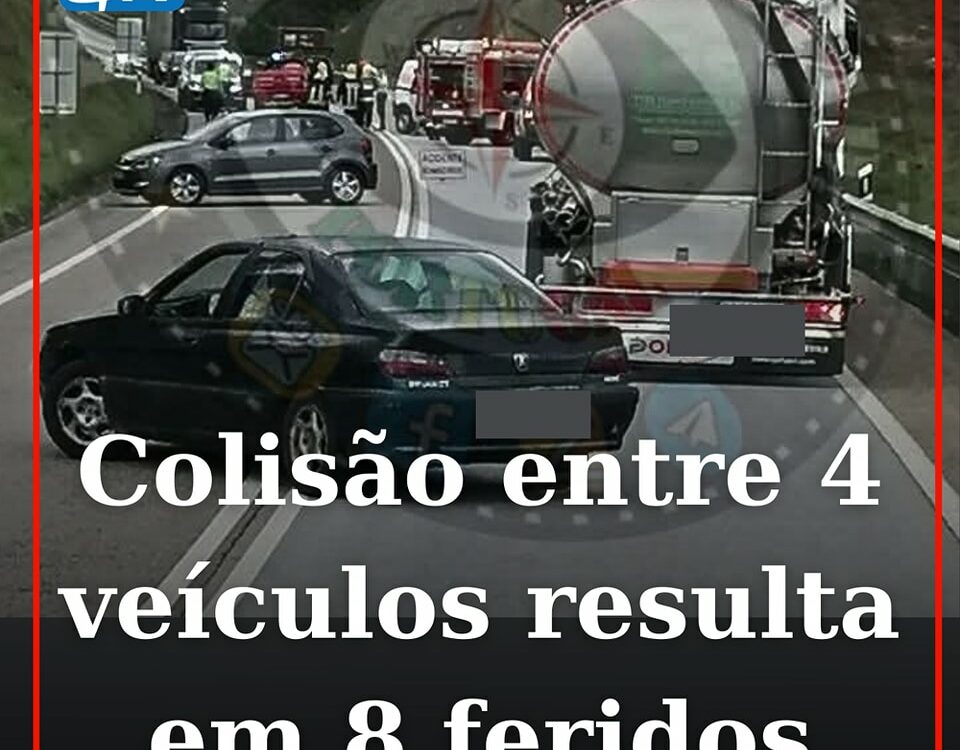 Colisão rodoviária múltipla no IC8 resulta em 8 feridos.