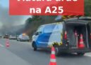 Viatura arde na A25, antes do acesso à cidade da Guarda.