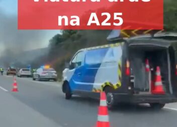 Viatura arde na A25, antes do acesso à cidade da Guarda.