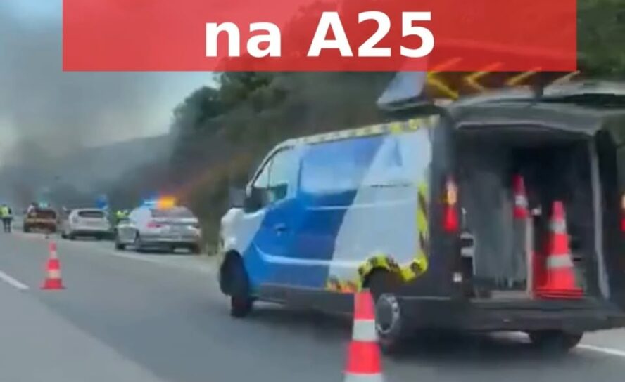 Viatura arde na A25, antes do acesso à cidade da Guarda.