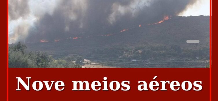 Nove meios aéreos combatem incêndio na Guarda