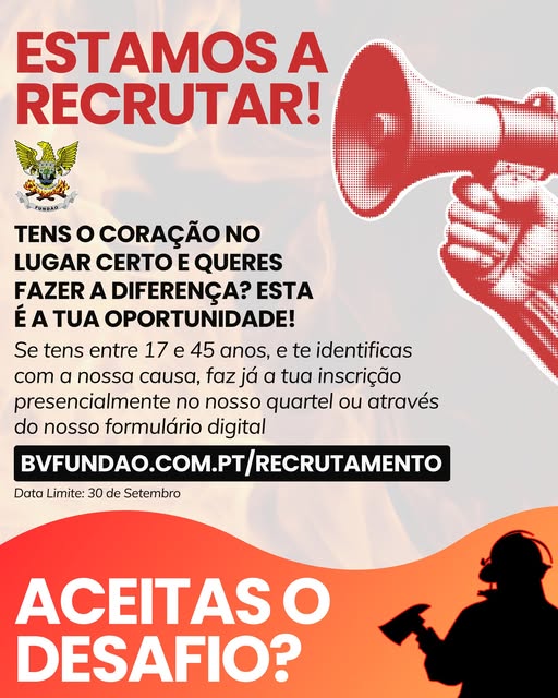 Bombeiros Voluntários do Fundão abrem inscrições para novos recrutas