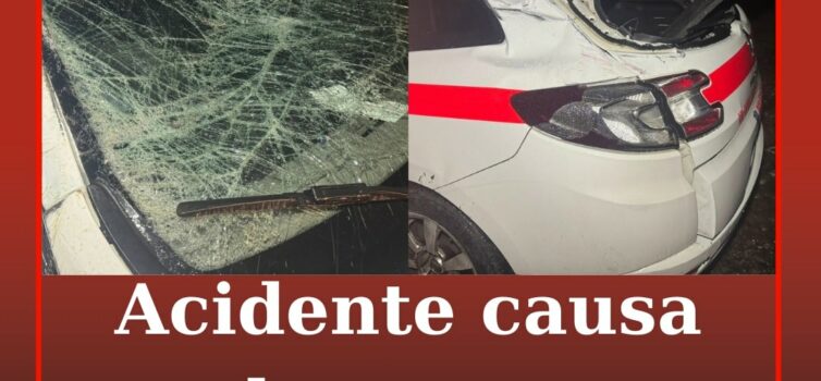 Acidente causa danos em ambulância