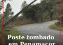 Poste  meio tombado e cabos ocupam metade da via