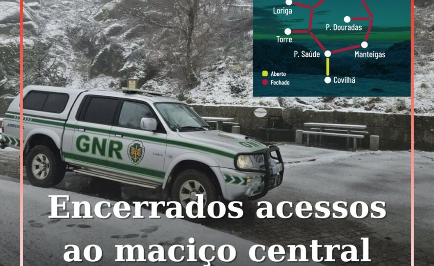 Acessos ao maciço central da Serra da Estrela encerrados devido à queda de neve