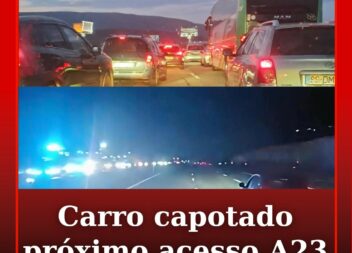 Viatura capotado na faixa central da autoestrada
