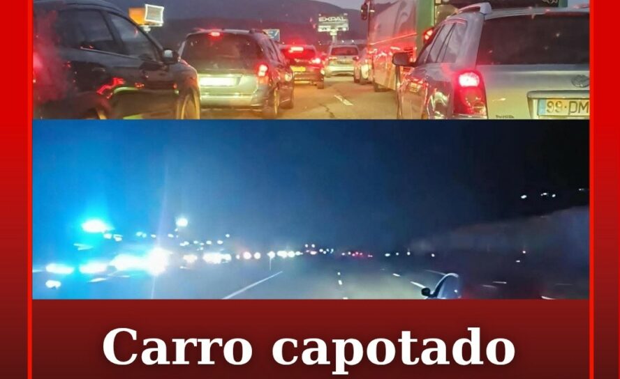 Viatura capotado na faixa central da autoestrada