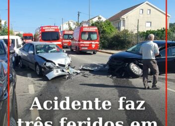 Três pessoas sofreram ferimentos ligeiros na sequência de um acidente rodoviário