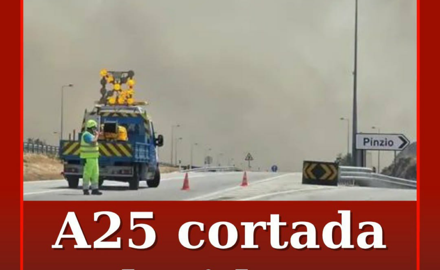 A25 cortada junto a Pinzio, Guarda.