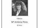 Faleceu Maria Antónia Cardoso da Silva Pires, aos 62 anos