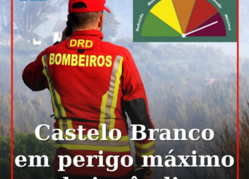 O concelho de Castelo Branco está esta quinta-feira em perigo máximo de incêndio