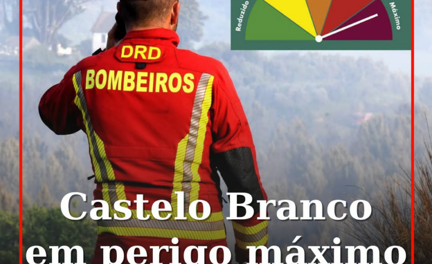 O concelho de Castelo Branco está esta quinta-feira em perigo máximo de incêndio