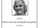Faleceu Maria Luísa da Conceição Gonçalves, aos 61 anos, natural de Vilarinho