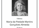 Faleceu Maria da Piedade Martins Gonçalves Almeida, aos 73 anos
