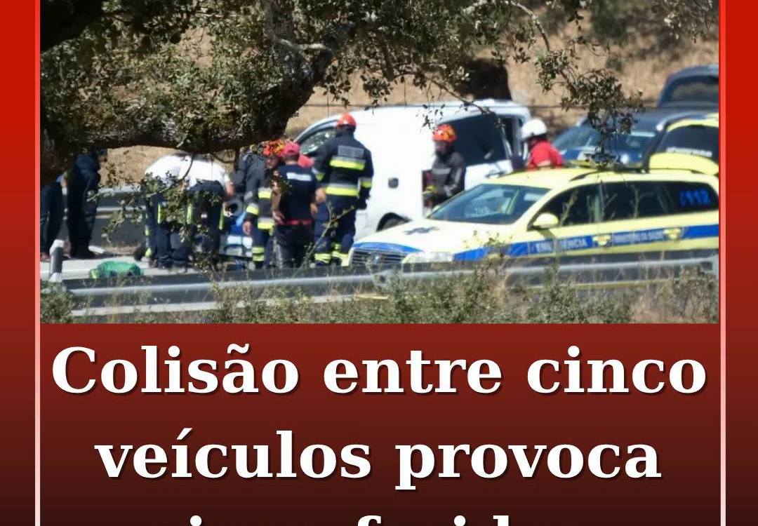 Uma colisão que envolveu cinco veículos ligeiros provocou, este domingo