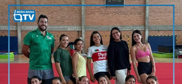 A ginasta Matilde Ivo e o treinador Fábio Pinto, da ZakiGym